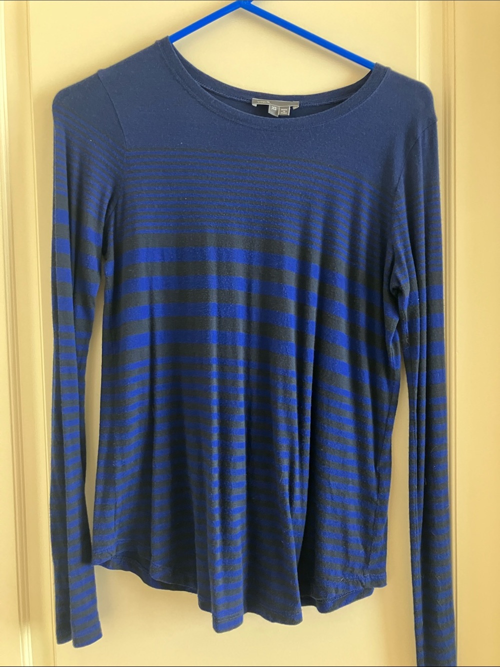 Vince Navy and Royal Blue Striped Crewneck Sweater